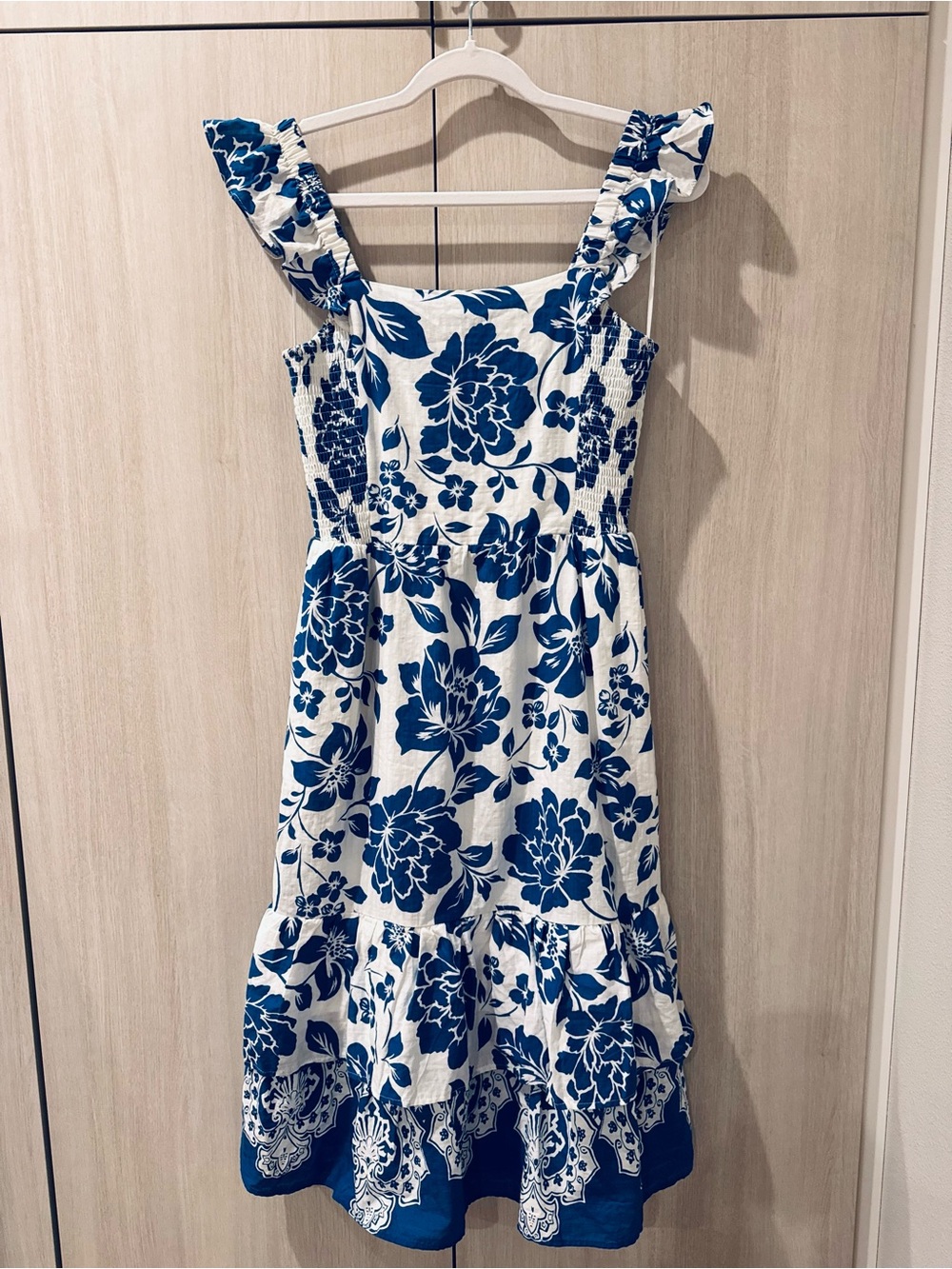 Draper James White Midi Dress with Blue Floral Print XS